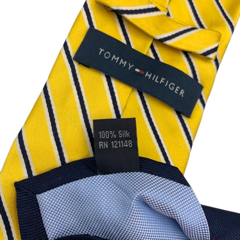 Bundle 2 Tommy Hilfiger‎ Mens Yellow Navy Silk Neckties Striped Plaid 57.5"L - Picture 2 of 11